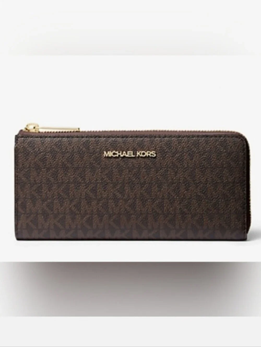 Michael Kors Wallet Brown Signature Jet Set Large Logo Quarter Zip Red Interior